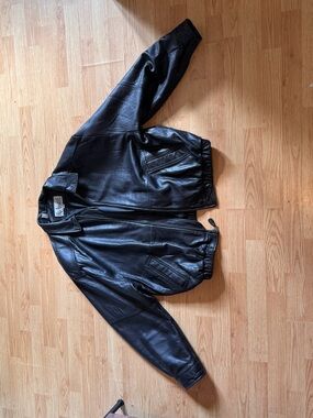 Avalanche Black Leather Jacket with Logo Patch